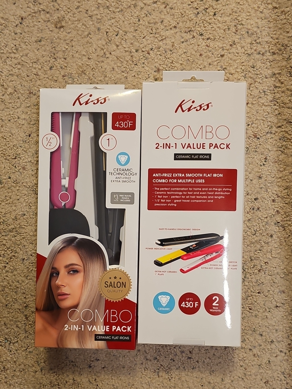 Kiss Combo 2-in-1 Value Pack Ceramic Flat Irons - Pink & Black